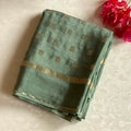 Sage Green soft crepe Saree Gold Buti Woven Zari Border Elegant