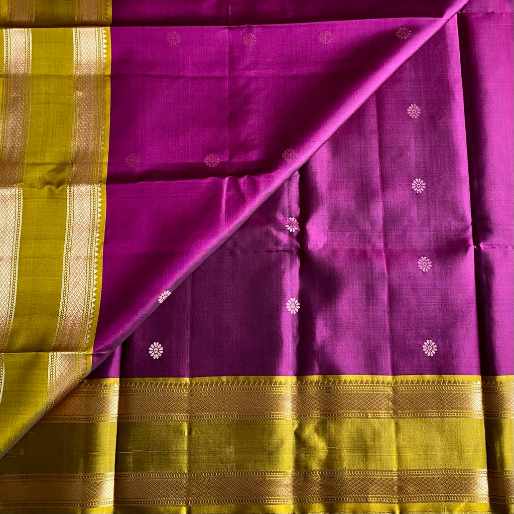 Magenta With Magical Olive Retta Pett Designer Pure Silk