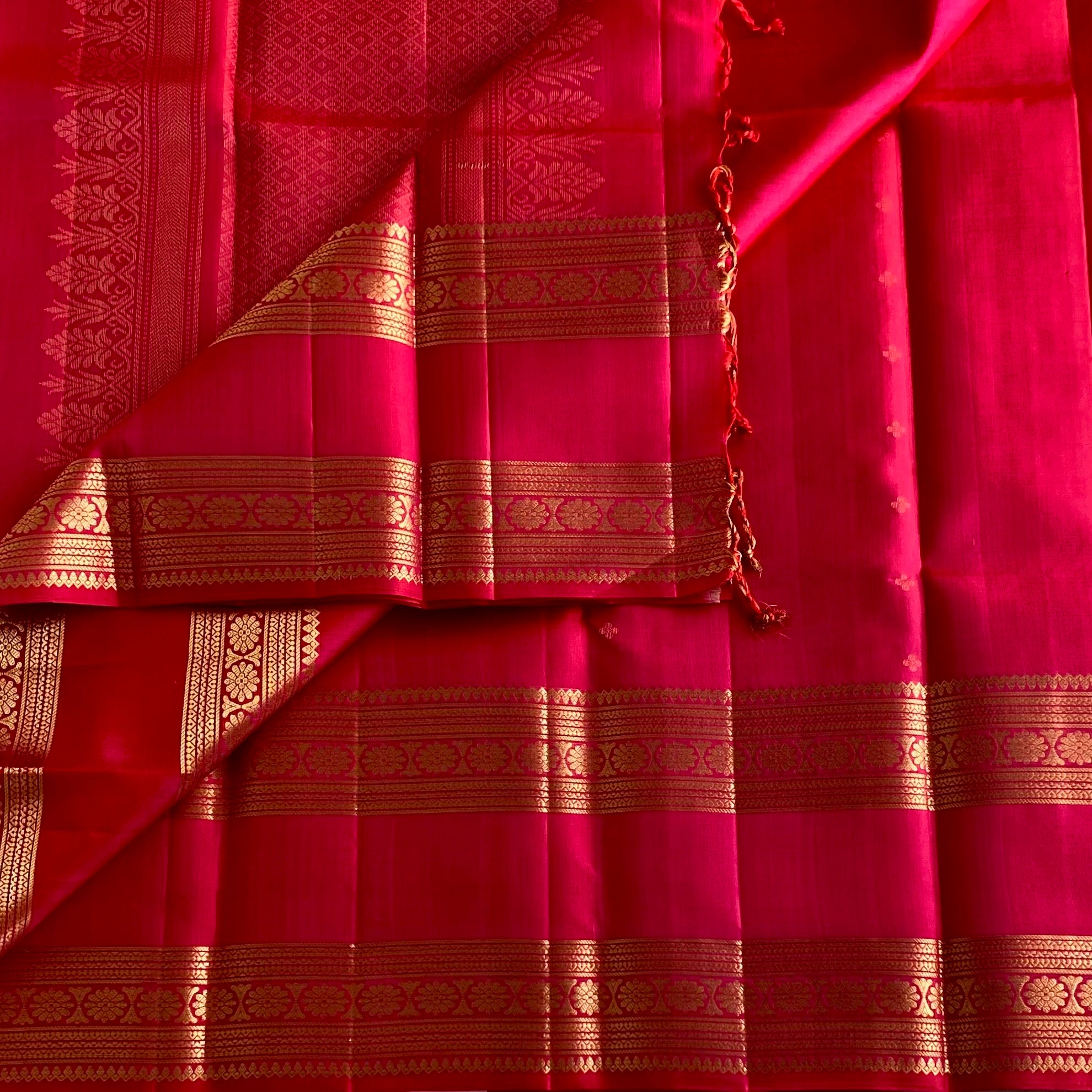 Rani Pink Designer Pure Silk Saree With Metallic Gold Zari Border