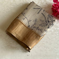 Ecru Beige Soft Tussar Silk Saree With Magical Light Gold Panel