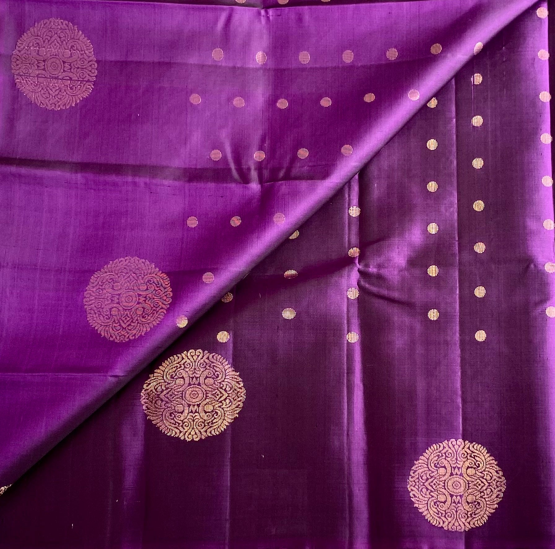 Royal Purple Designer Pure Silk Saree With Antique Gold Details