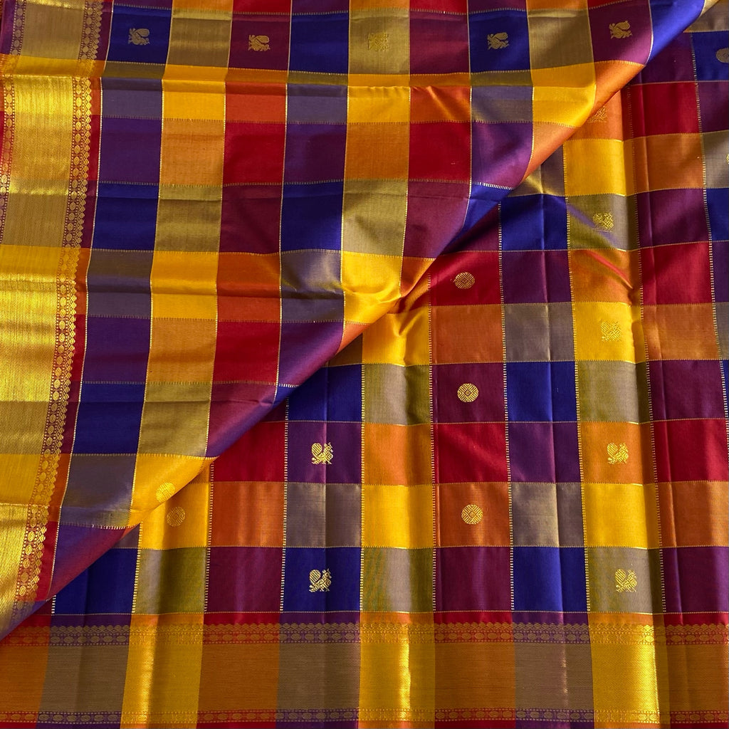 Exquisite Multi Checkered Pure Zari Kanjeevaram Stunner