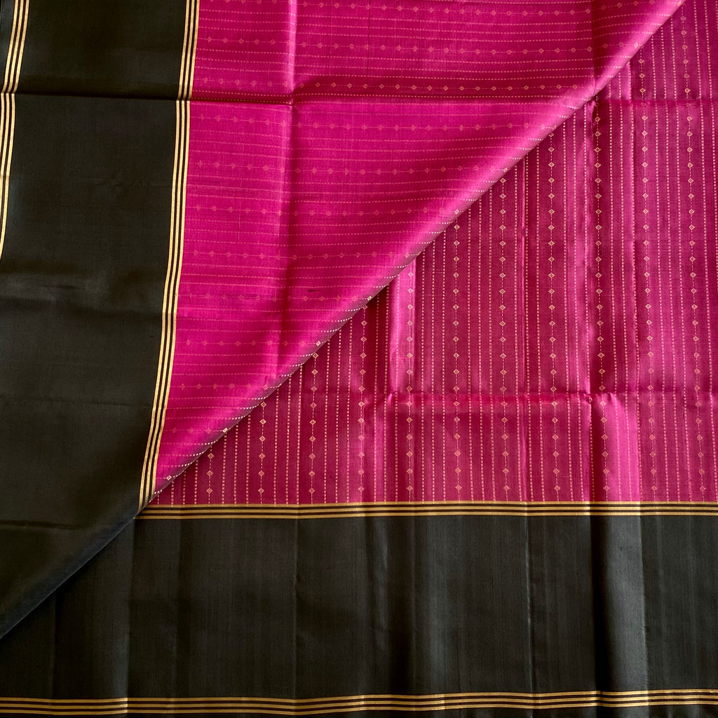 Deep Magenta Designer Pure Silk with Jet Black Contrast