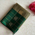 Olive Beige & Emerald Green Designer Pure Silk Saree Peacock Motifs