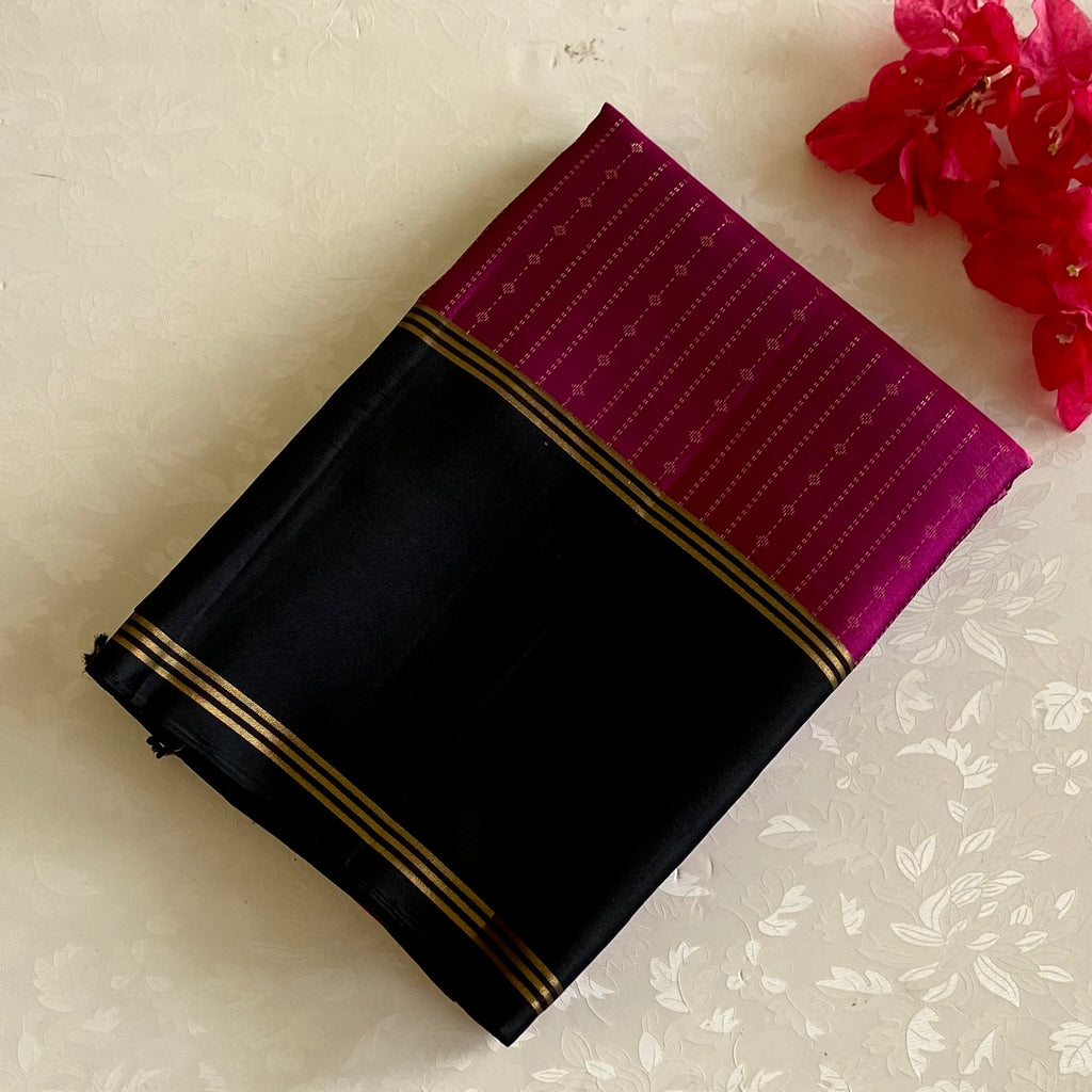 Deep Magenta Designer Pure Silk with Jet Black Contrast
