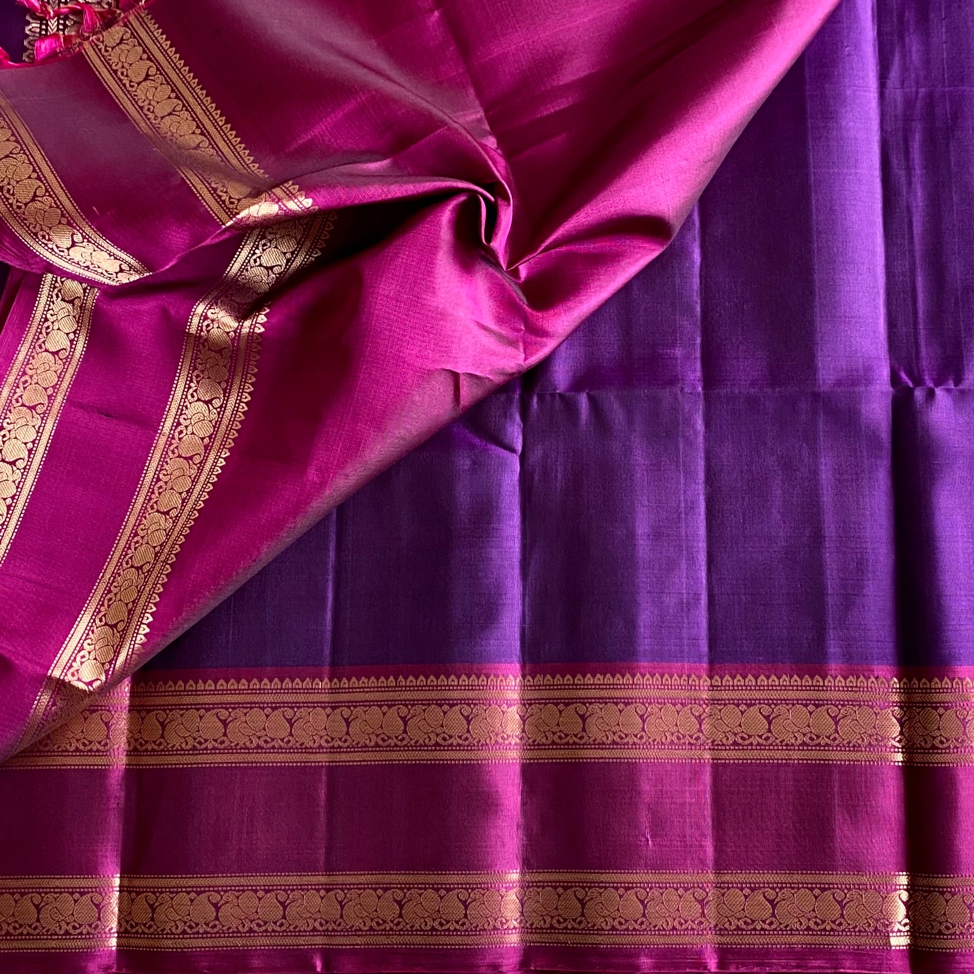Cadbury Purple Designer Pure Silk With Magenta Pink Retta Pett Borders