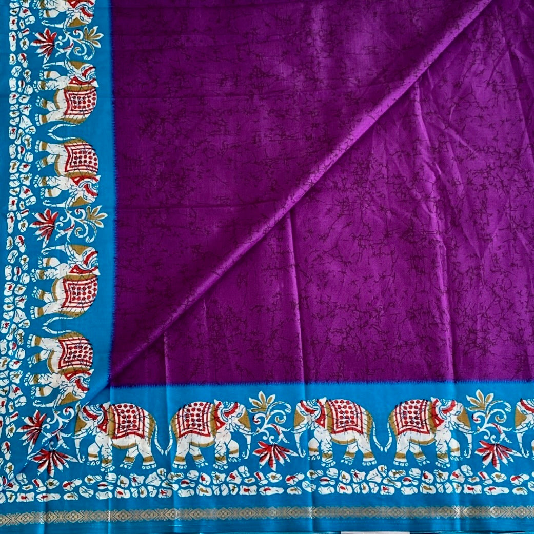 Cadbury Purple Elephant Borders with Teal Blue Printed Soft Cotton