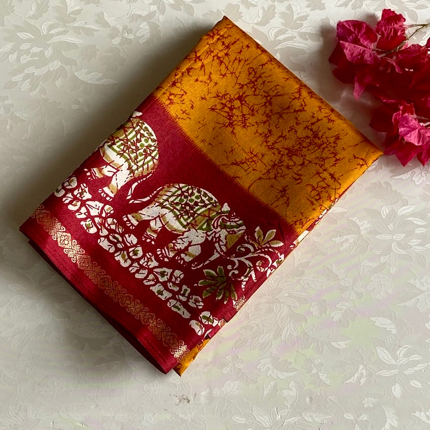 Deep Mustard Elephant Borders with Classic Maroon Soft Cotton