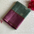 Metallic Sage Green Designer Pure Silk With Onion Pink Pallu