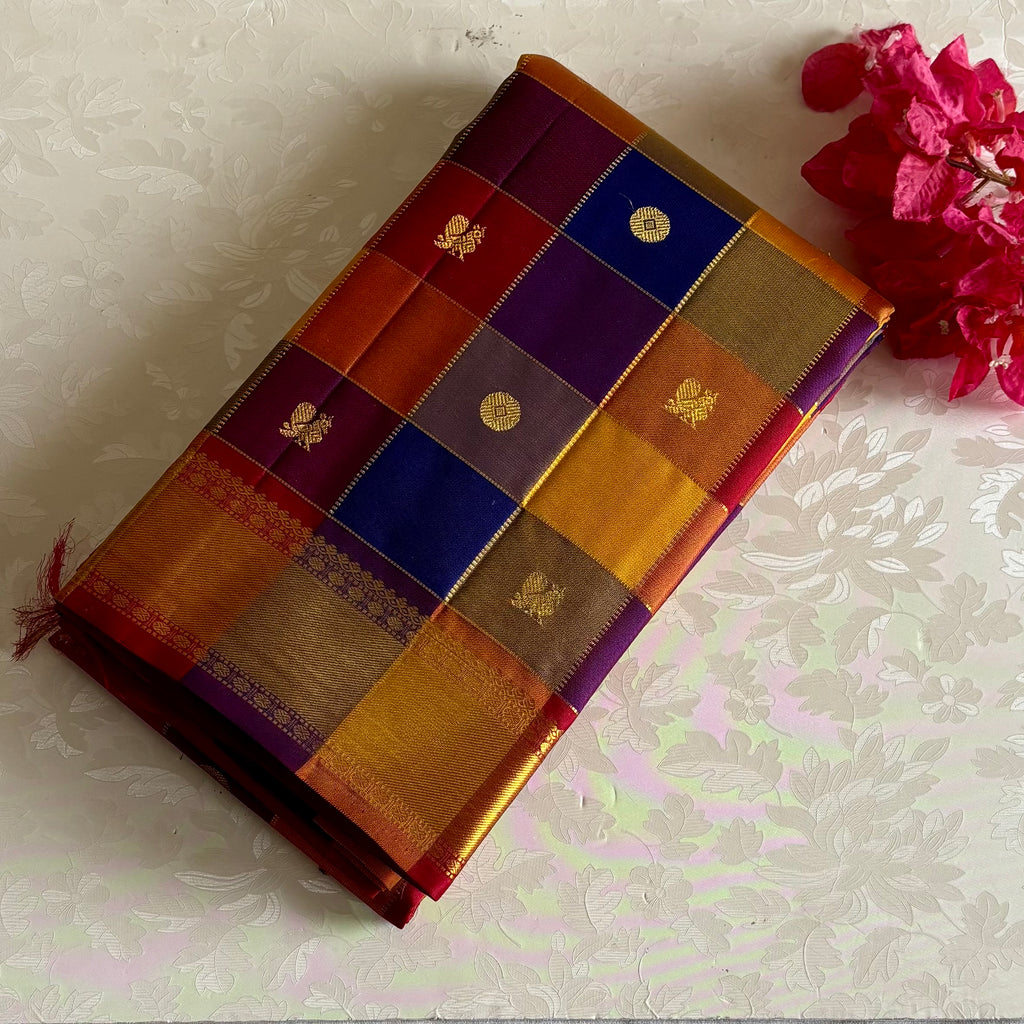 Exquisite Multi Checkered Pure Zari Kanjeevaram Stunner