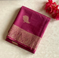 Deep Onion pink with antique silver zari soft tussar with rich borders n pallu