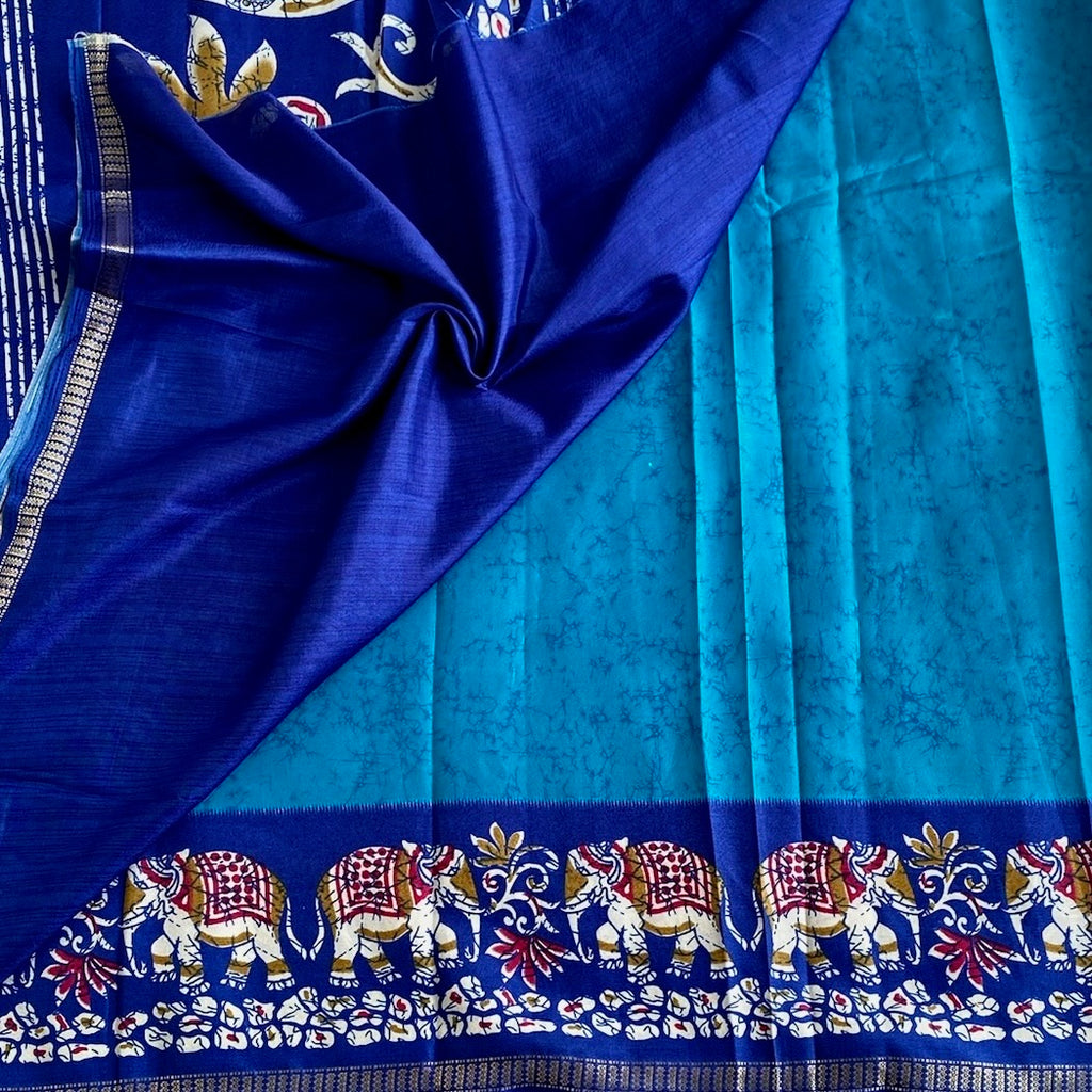 Stunner Sky Blue Elephant Borders with Royal Blue Soft Cotton