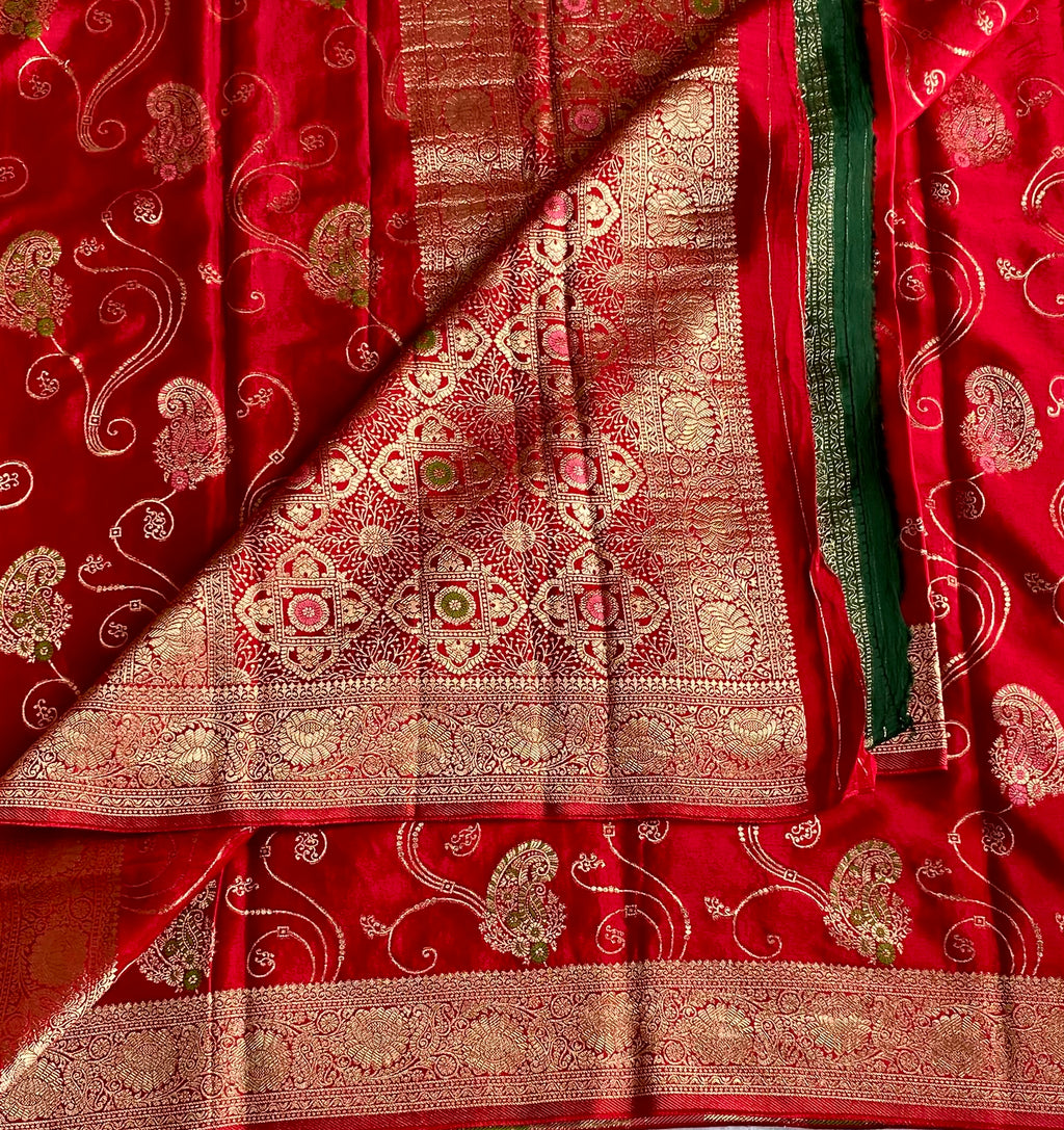 Crimson Gold Brocade Blended Designer Silk With Zari woven Paisley Motifs And Pallu