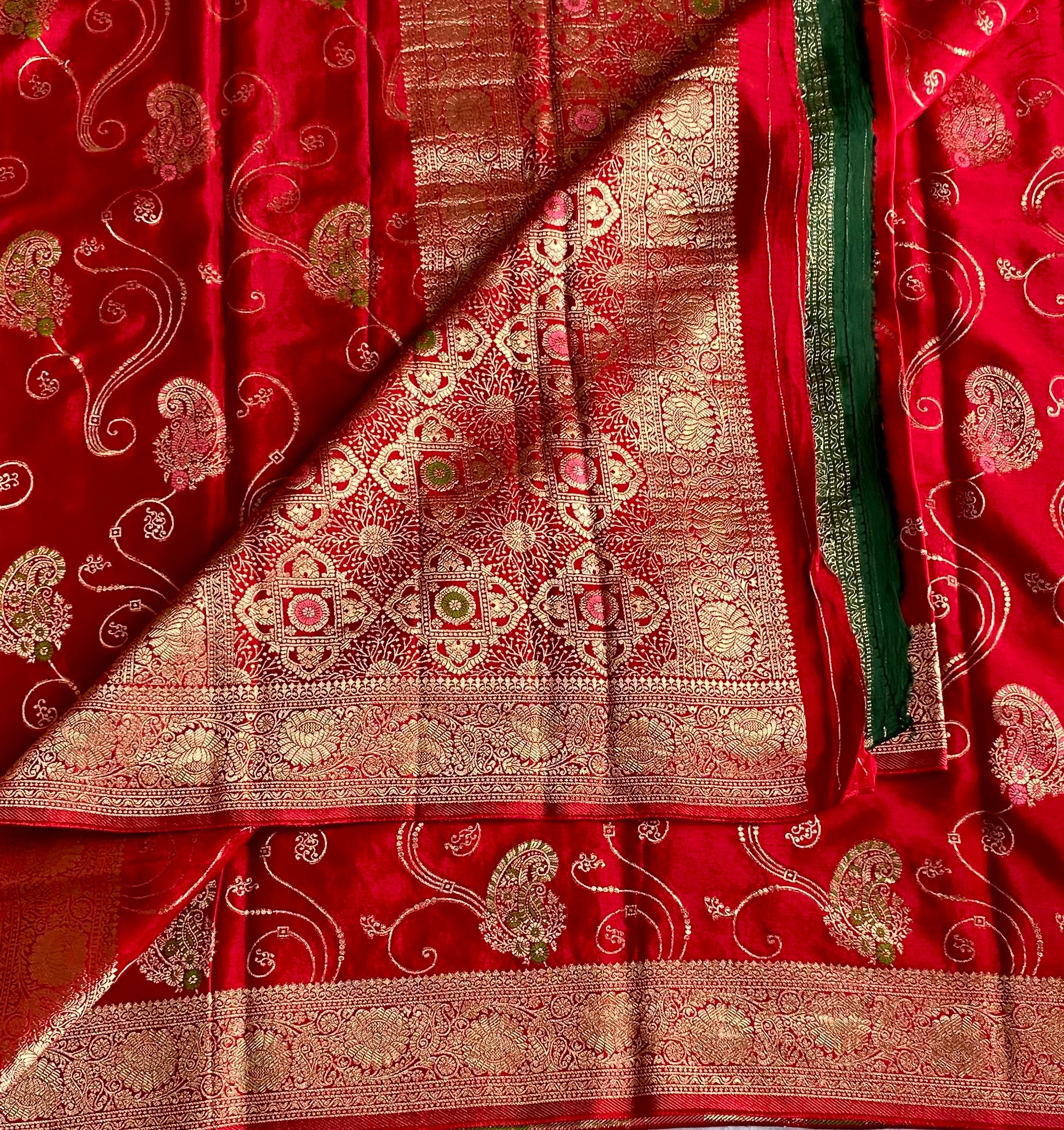 Crimson Gold Brocade Blended Designer Silk With Zari woven Paisley Motifs And Pallu