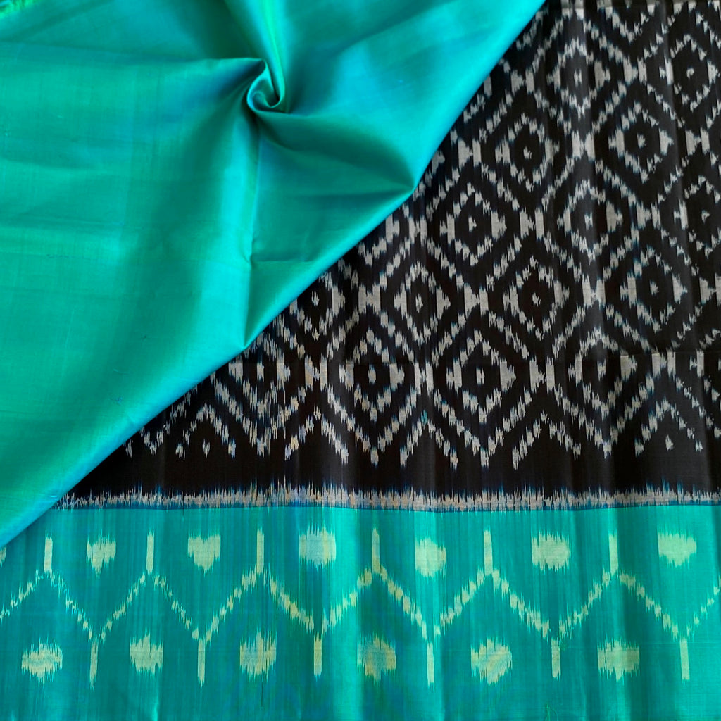Black with Teal Stunner Ikkat Designer Pure Silk