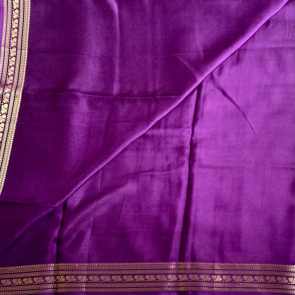 Royal Purple Soft Crepe Silk Saree With Gold Pallu