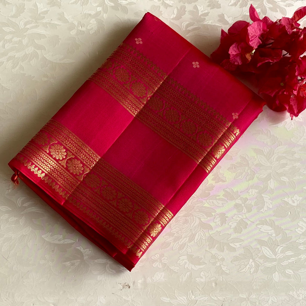 Rani Pink Designer Pure Silk Saree With Metallic Gold Zari Border