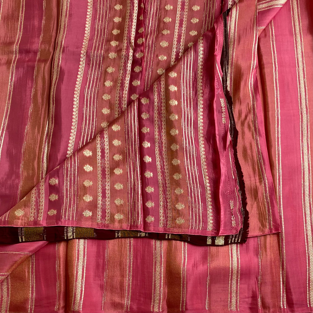 Shades of Blush Pink Soft Designer Crepe Silk with Wine Blouse