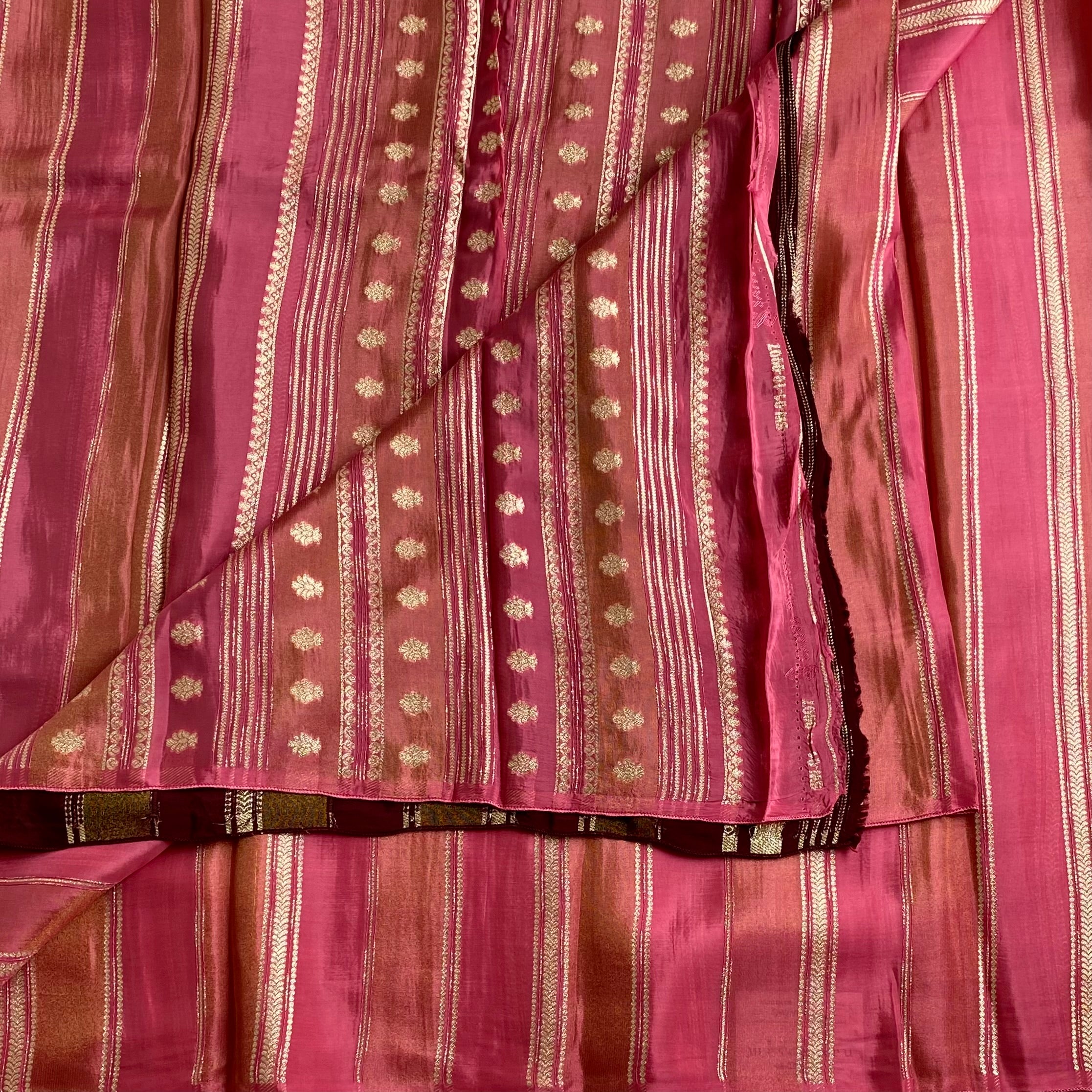 Shades of Blush Pink Soft Designer Crepe Silk with Wine Blouse