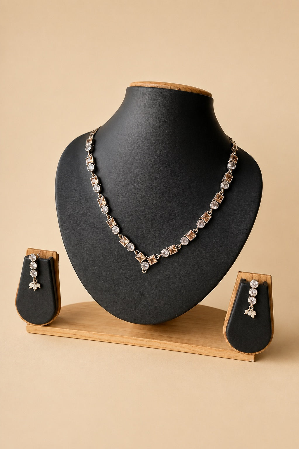 Yellow & White Stone Oxidised Neckwear Set