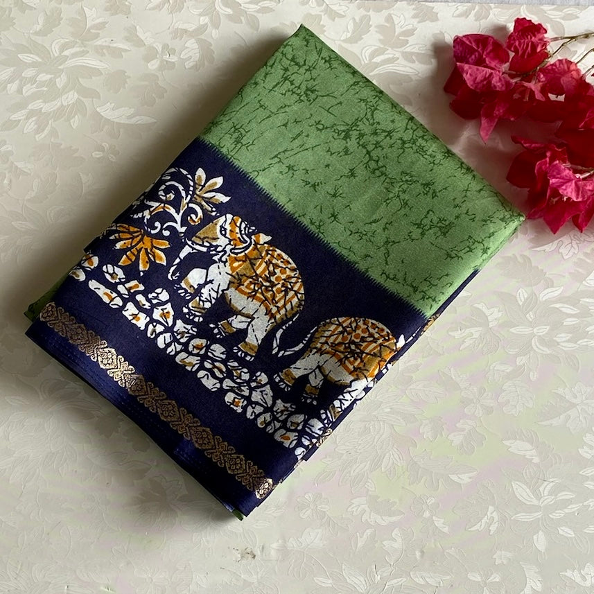Stunner Green Elephant Borders with Midnight Navy Soft Cotton
