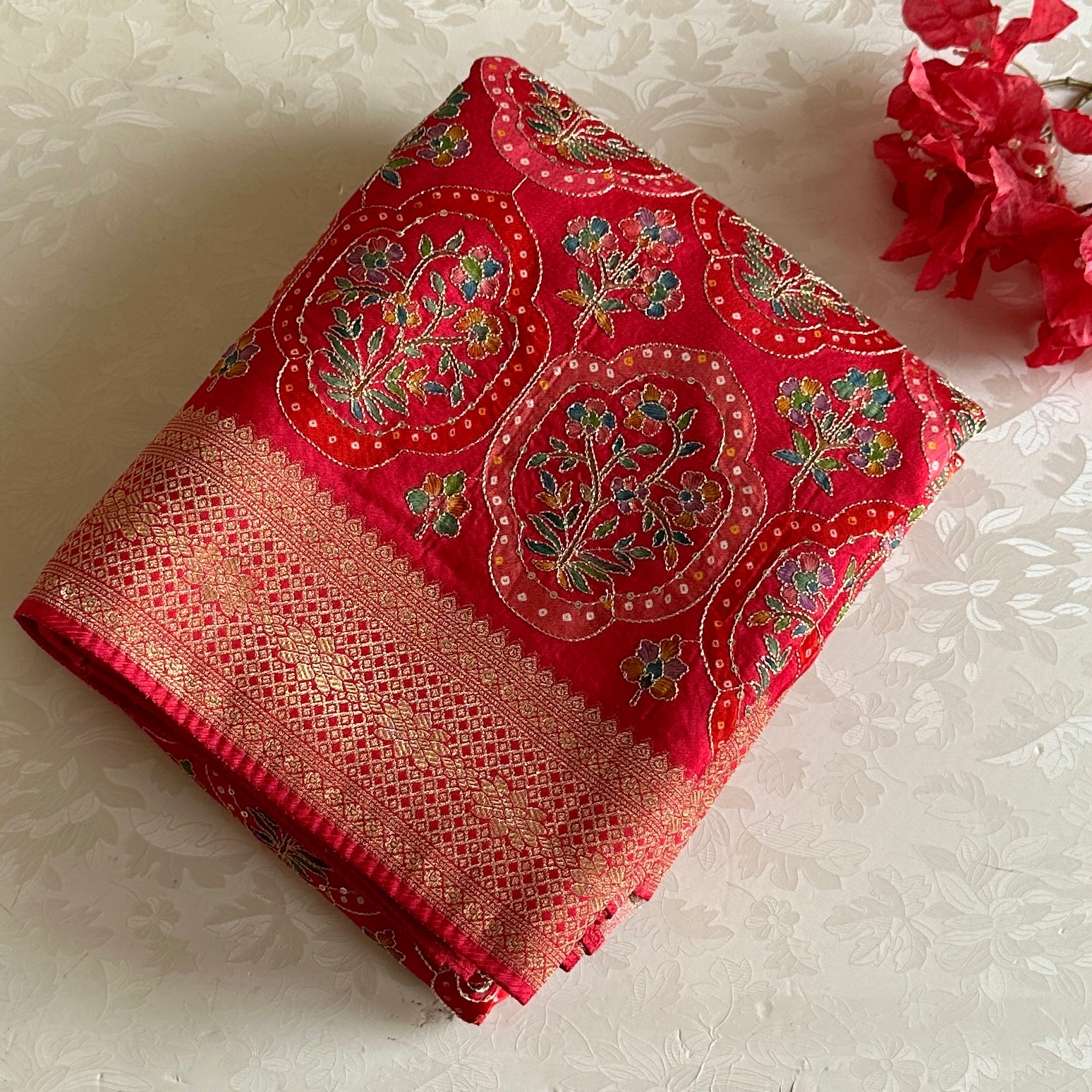 Designer Rani Pink Soft Tussar With Meenakari weave With Antique Gold Pallu