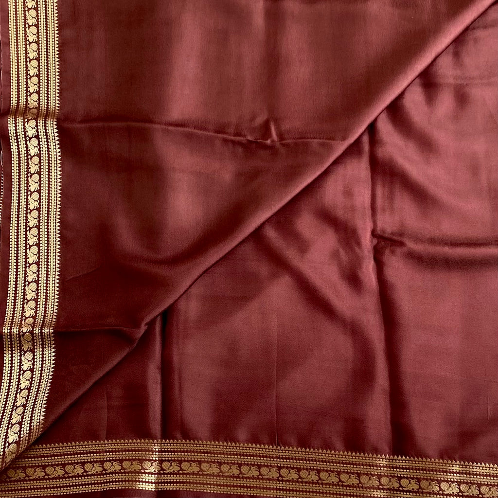 Copper  Brown Premium Soft Crepe Silk With Metallic Gold Pallu