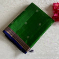 Leaf Green Designer Pure Silk Saree With Royal Blue Pallu