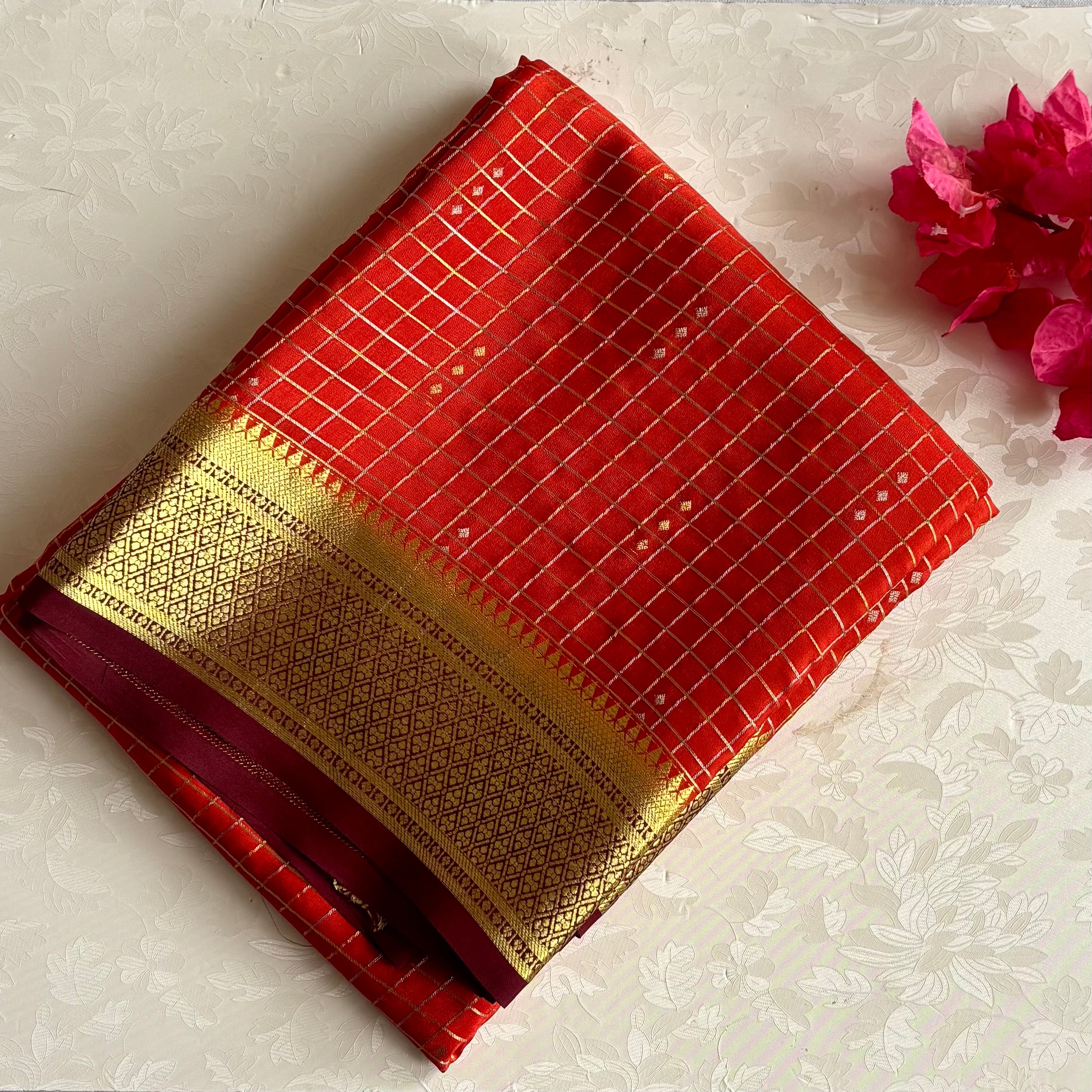 Classic Rust with Espresso Brown Checkered Mysore Silk