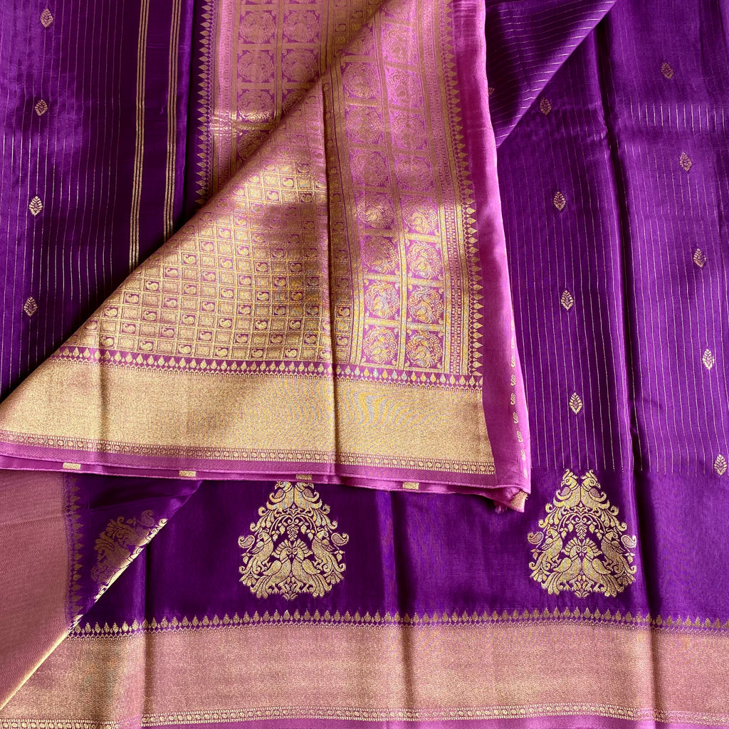 Cadbury Purple with Metallic Lavender Soft Crepe Silk