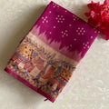 Raspberry Magenta Soft Tusaar Silk with Printed Designer Warli Borders & Pallu