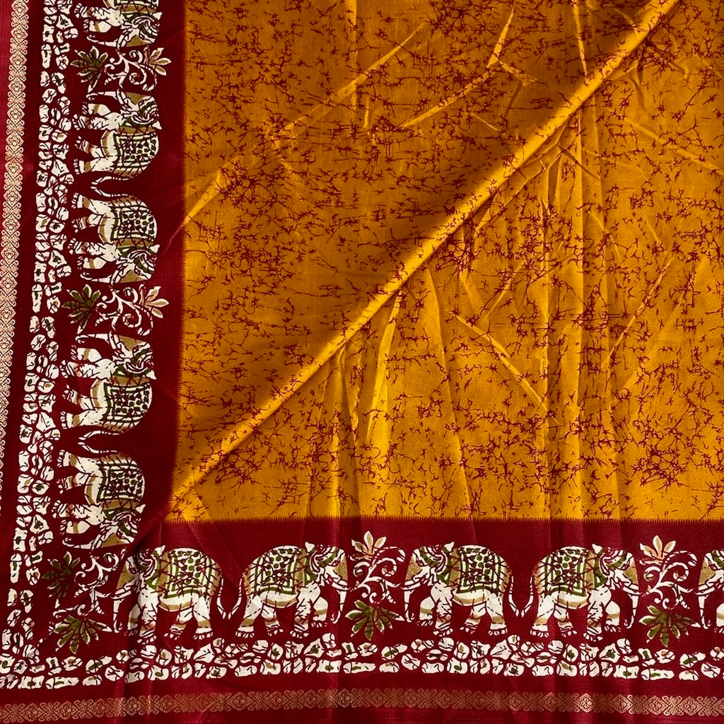 Deep Mustard Elephant Borders with Classic Maroon Soft Cotton