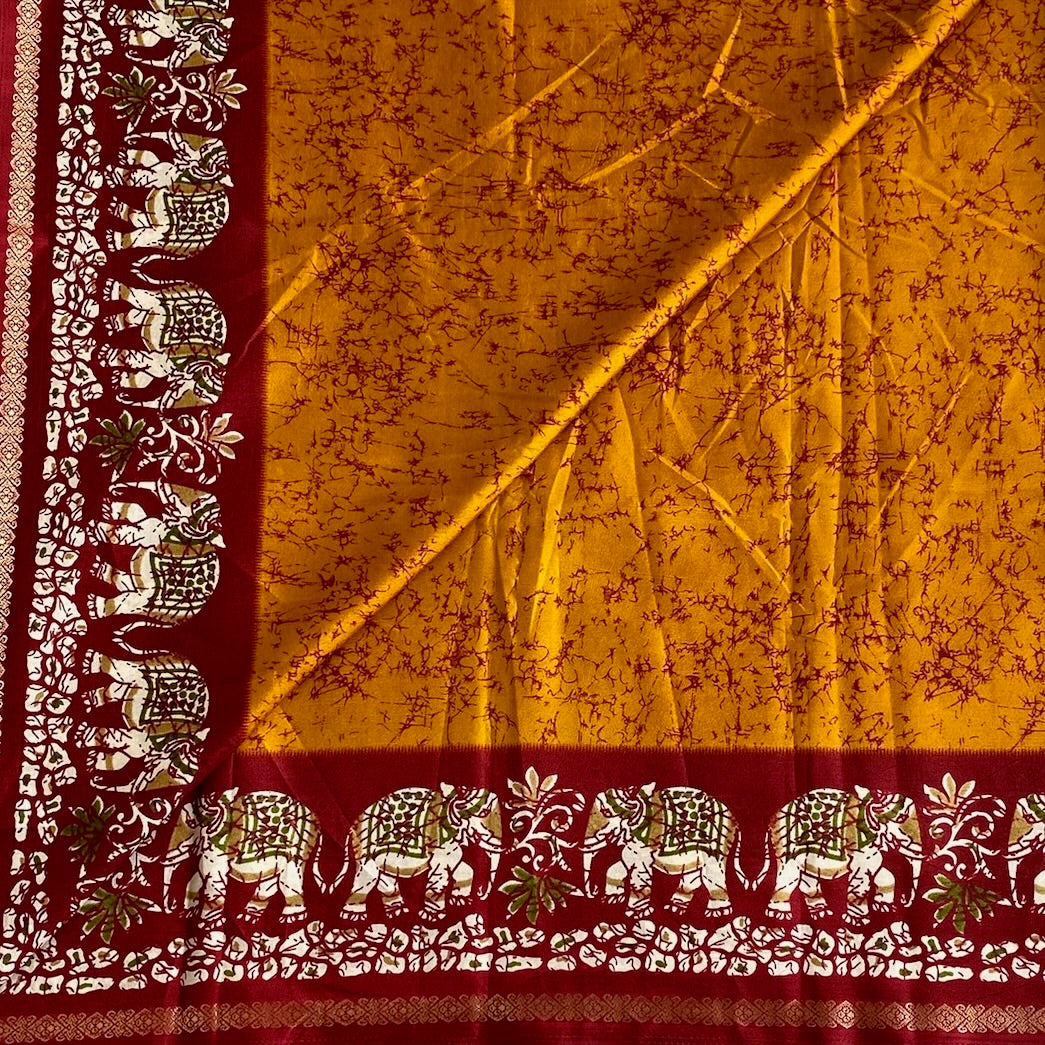 Deep Mustard Elephant Borders with Classic Maroon Soft Cotton