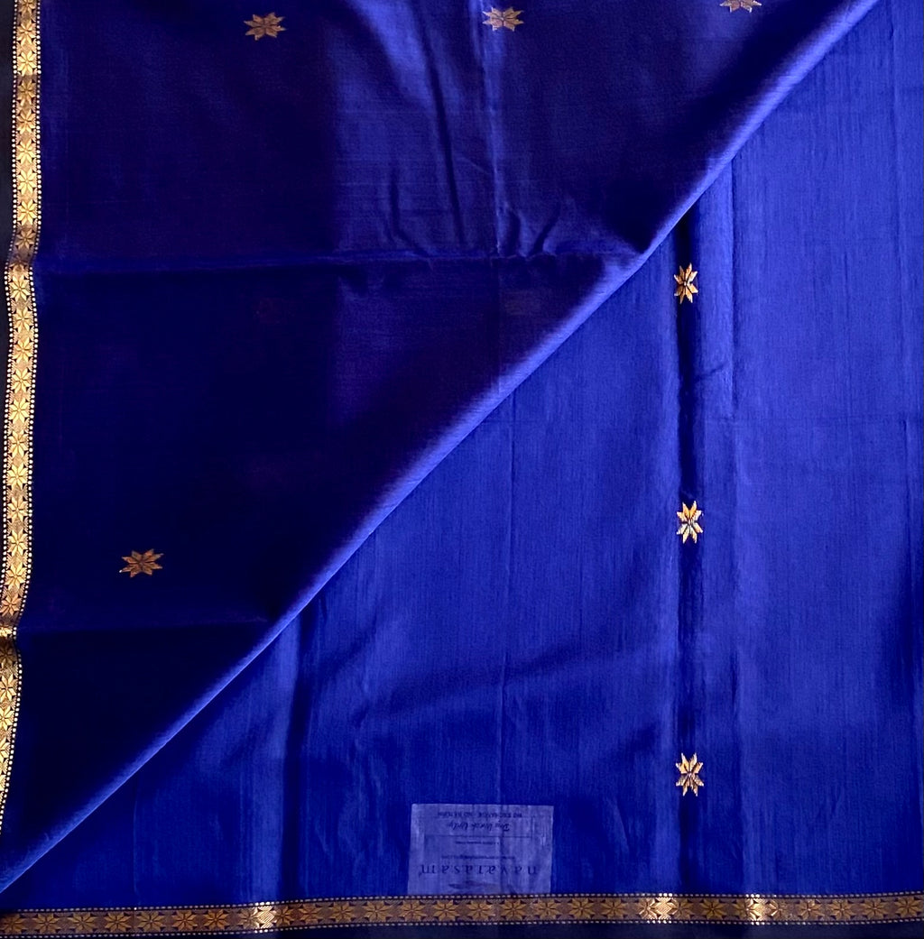 Exquisite Royal blue with rani pink handwoven Maheshwari silk cotton