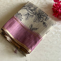 Ecru Beige Soft Tussar Silk Saree With Dreamy Lavender Panel