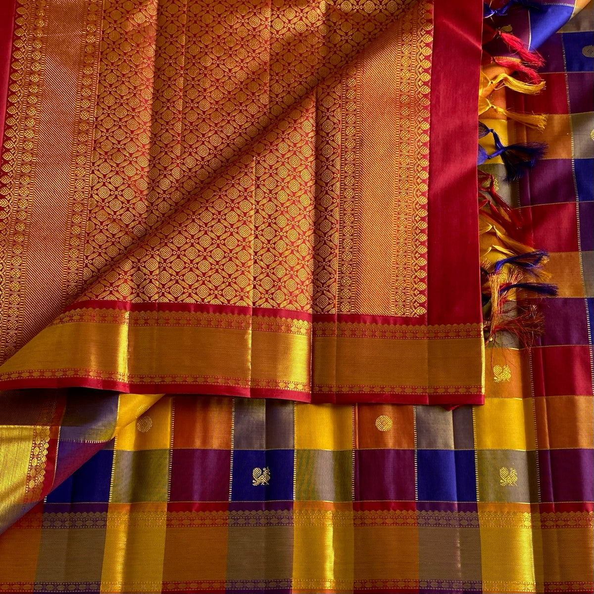 Exquisite Multi Checkered Pure Zari Kanjeevaram Stunner