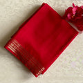 Tomato Pink Premium Soft Crepe Silk With Metallic Gold Pallu