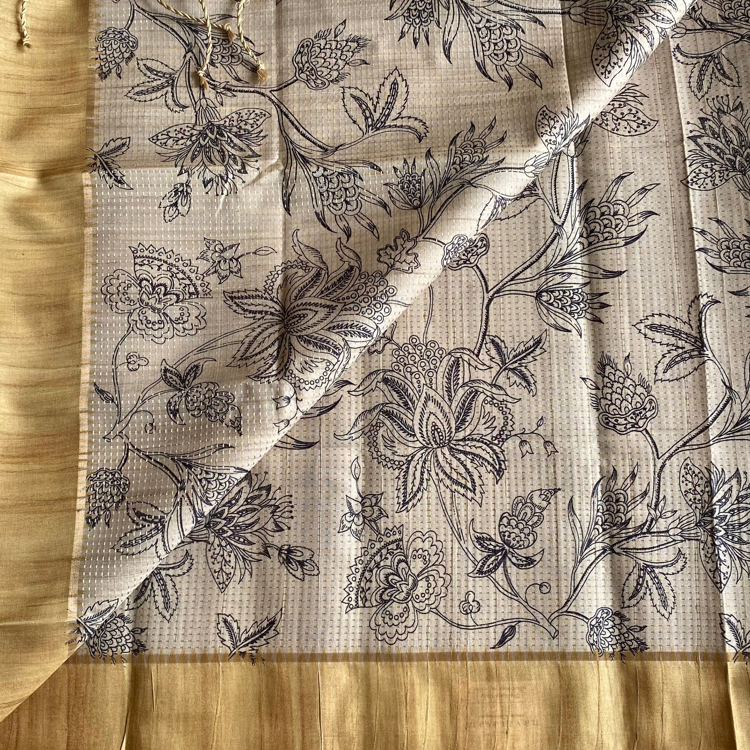 Classic Tussar Beige With Pastel Yellow With Designer Zari weave