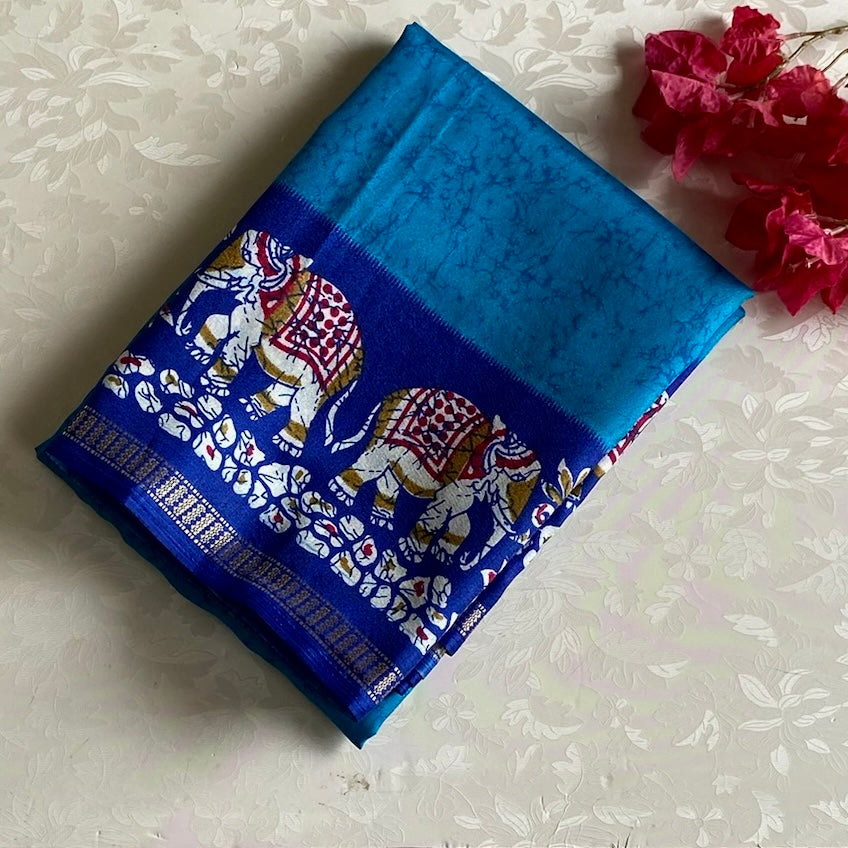 Stunner Sky Blue Elephant Borders with Royal Blue Soft Cotton