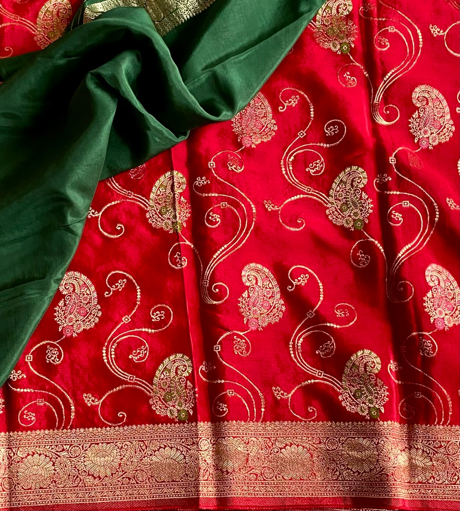 Crimson Gold Brocade Blended Designer Silk With Zari woven Paisley Motifs And Pallu
