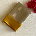 Antique Silver Designer Pure Silk Saree With Mustard Yellow Pallu