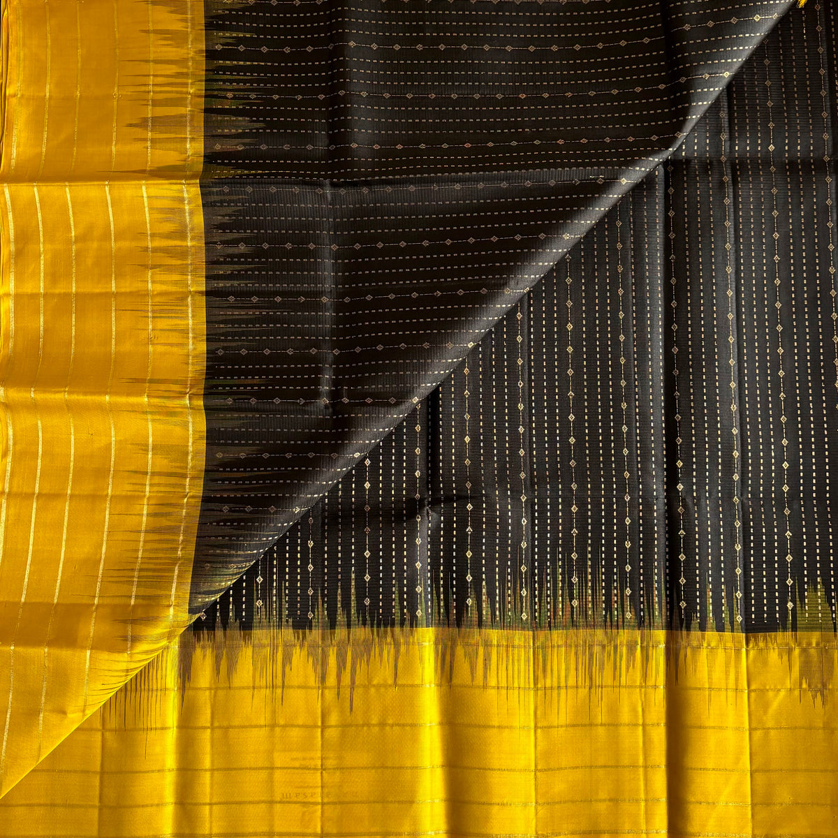Jet Black & Golden Yellow Designer Pure Silk with Twilight Zari weave