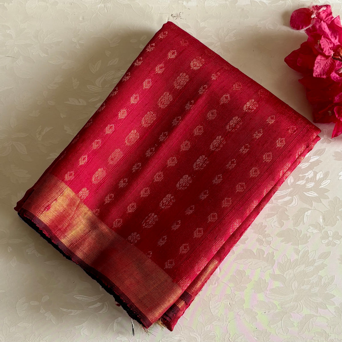 Tomato Pink with Violet Purple Handwoven Pure Raw Silk