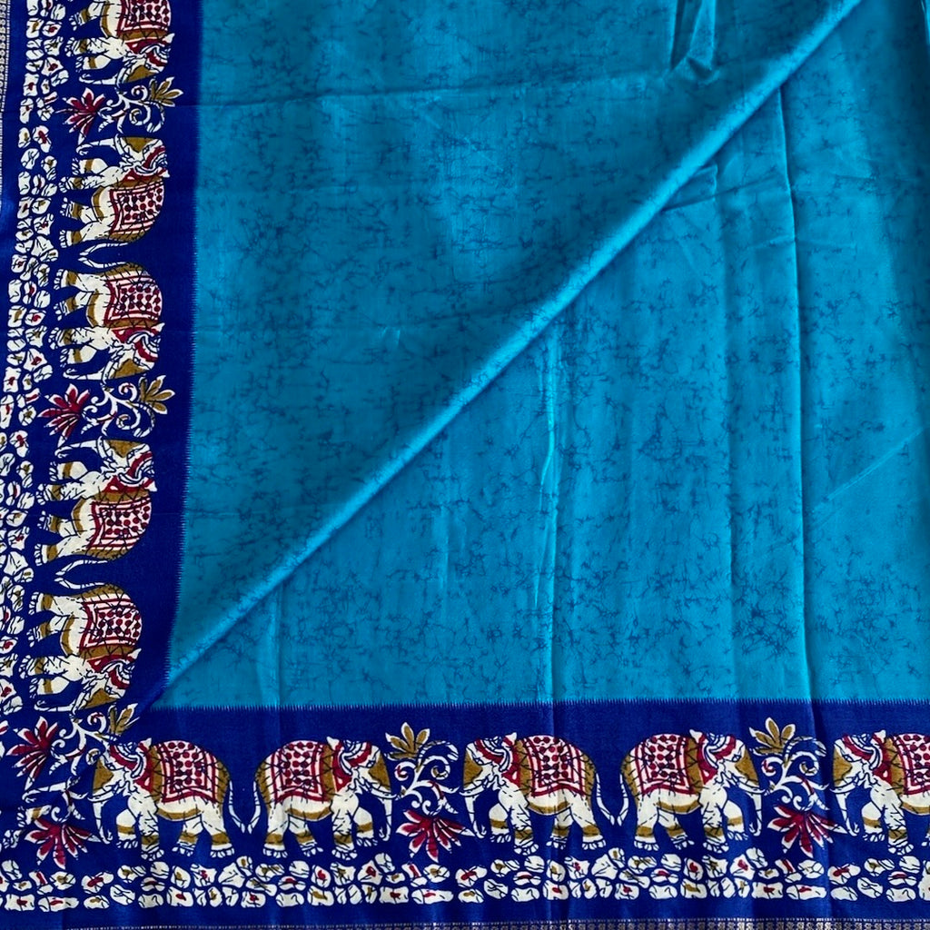 Stunner Sky Blue Elephant Borders with Royal Blue Soft Cotton