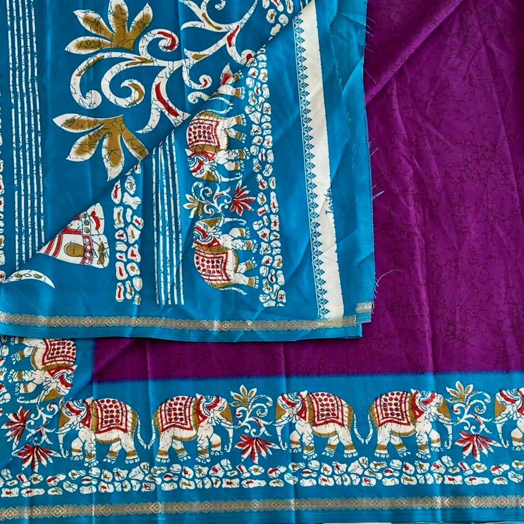 Cadbury Purple Elephant Borders with Teal Blue Printed Soft Cotton