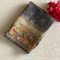 Cloud Grey Soft Tusaar Silk with Printed Designer Warli Borders & Pallu