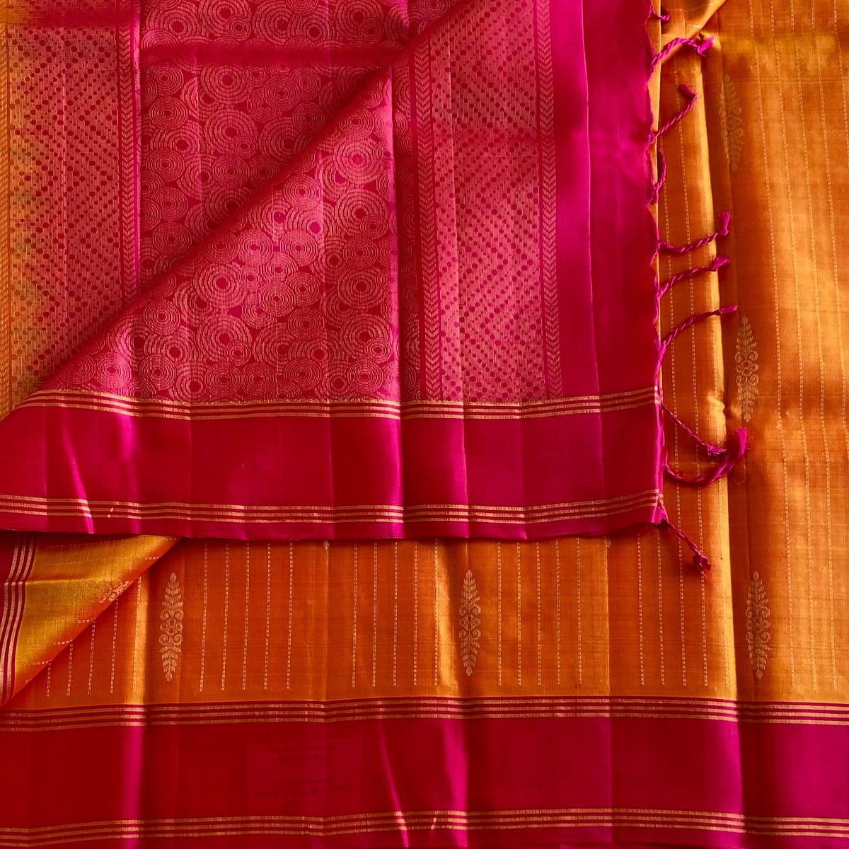 Sunset Orange & Rani Pink Designer Pure Silk With Zari Weave