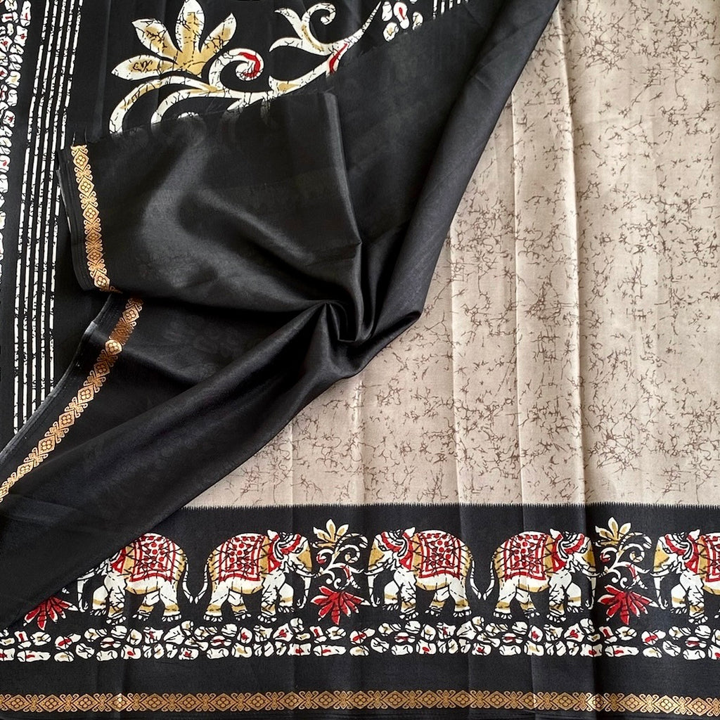 Classy Grey Elephant Borders with Jet Black Printed Soft Cotton