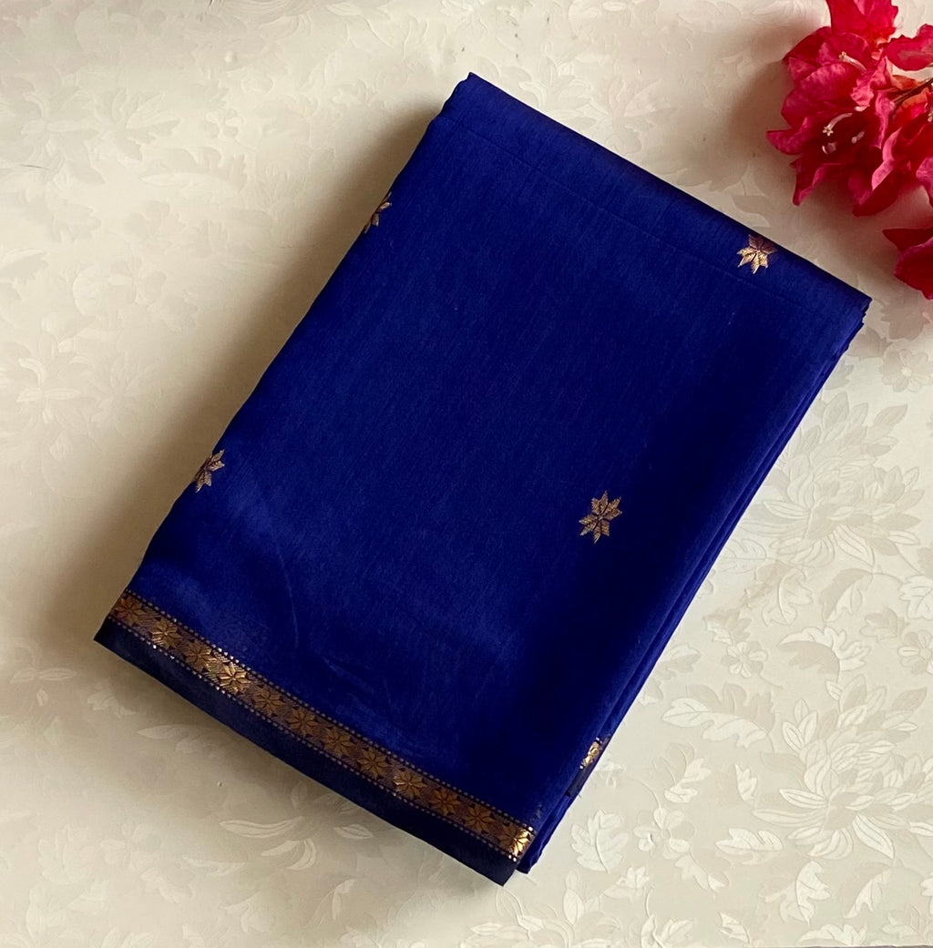Exquisite Royal blue with rani pink handwoven Maheshwari silk cotton