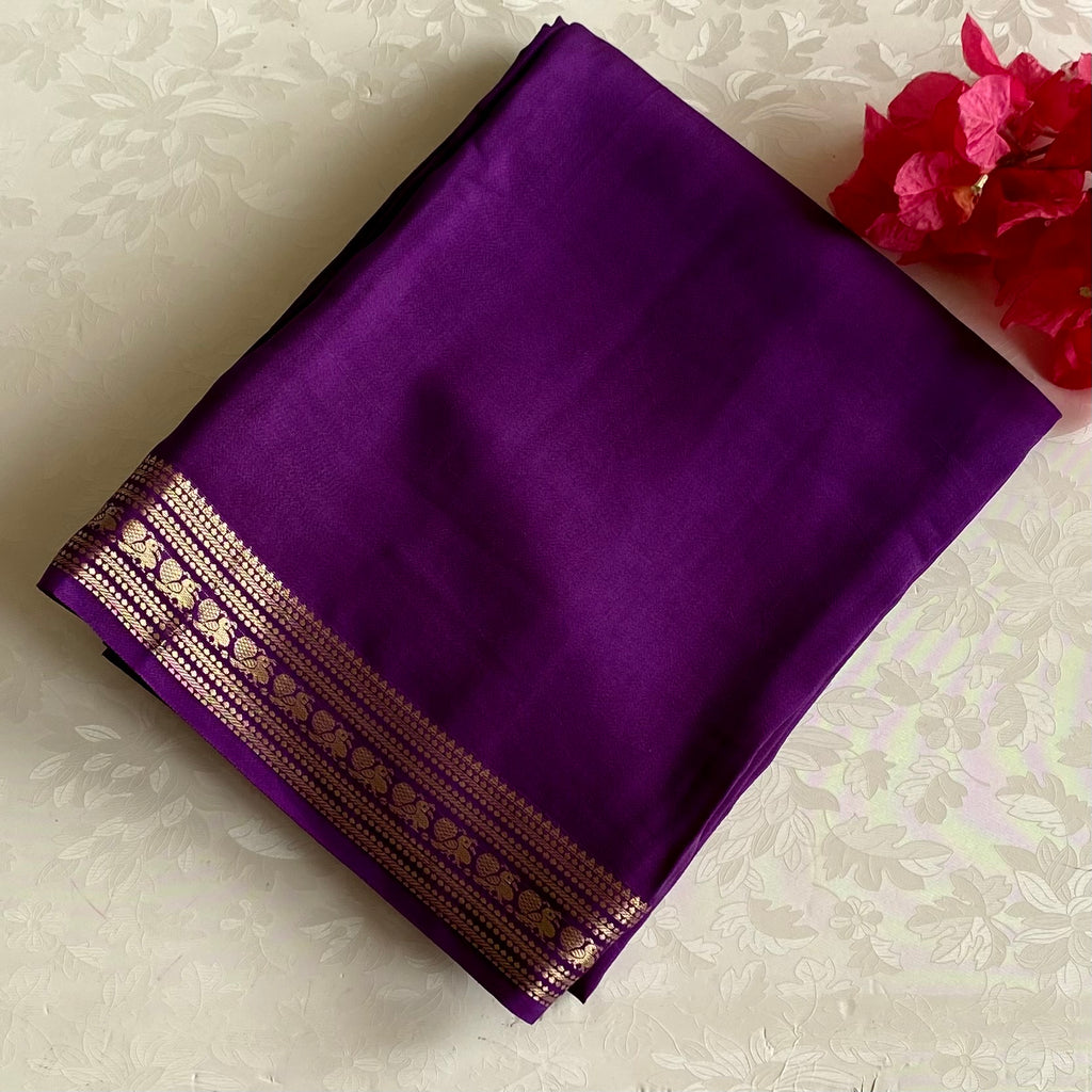 Royal Purple Soft Crepe Silk Saree With Gold Pallu